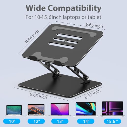 Gogoonike Adjustable Laptop Stand for Desk, Metal Laptop Riser Holder | Portable Desktop Book Stands, Foldable Ventilated Cooling Computer Notebook Stand Compatible with 10-15.6” Laptops, Tablets