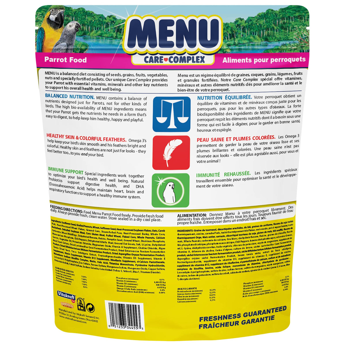 Vitakraft Menu Parrot Food 5 lb. | Nutrient-Rich Seed Blend, Natural Foraging Mix, Daily Diet Formula, Resealable Bag, 5 lb Pack