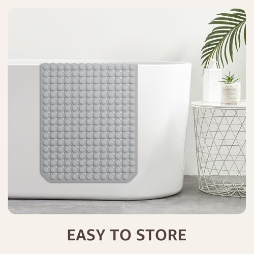 OTHWAY Bath Tub Shower Mat Non Slip, Bathtub Floor Liner Mats for Inside Shower Bathroom, Suction Cups and Drain Holes for Feet Scrubbing, Machine Washable, Soft on Feet, 35x16 Inch, Grey