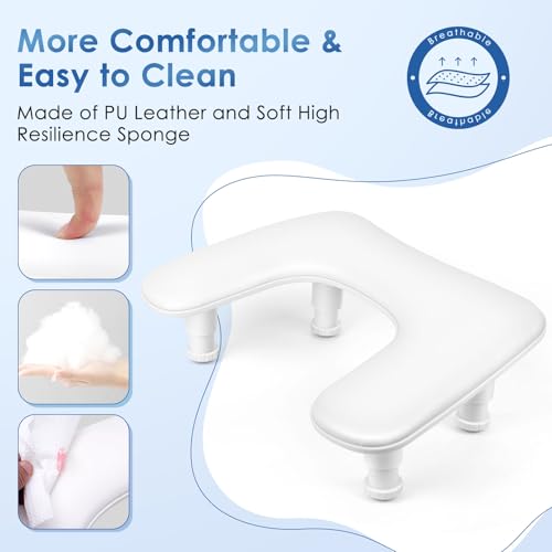 LIONVISON Arm Rest for Nails Tech: U-shaped Adjustable Nail Armrest | PU Leather Manicure Hand Stand Rest for Manicurists - Thick Non-Slip Pad Long-Lasting White