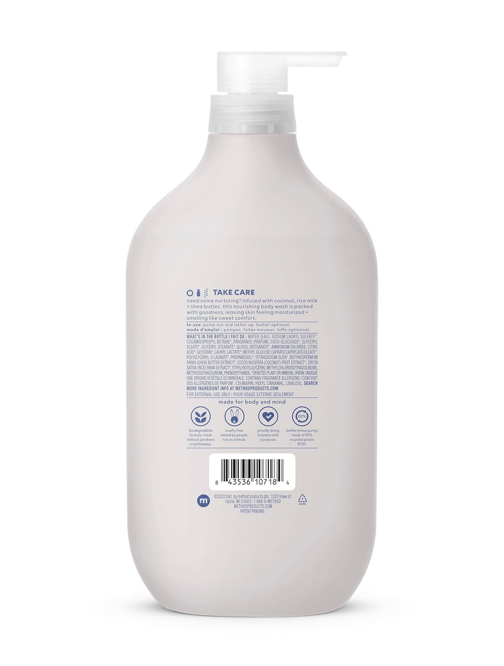 method Body Wash, Simply Nourish, 28 fl oz | Soothing Formula, Leaves Skin Feeling Soft & Moisturized, Made Without Parabens, Notes of Coconut, Rice Milk & Shea Butter