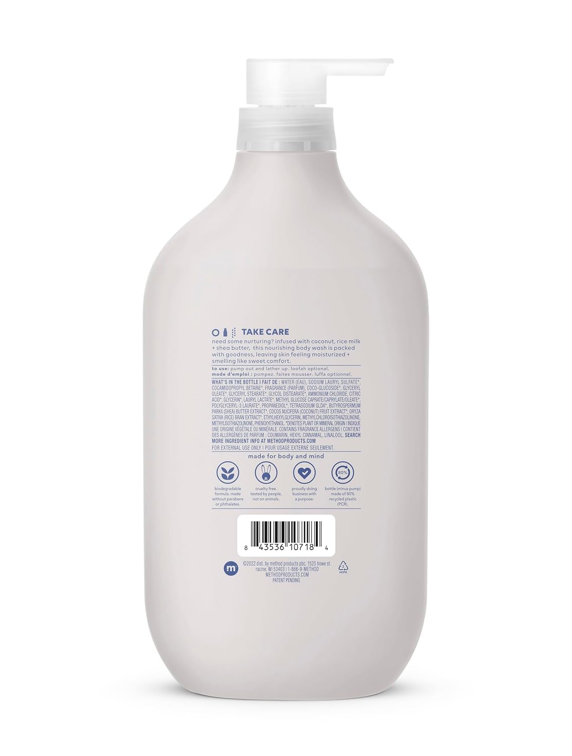 method Body Wash, Simply Nourish, 28 fl oz | Soothing Formula, Leaves Skin Feeling Soft & Moisturized, Made Without Parabens, Notes of Coconut, Rice Milk & Shea Butter