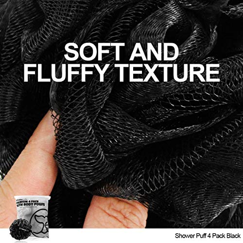 WhaleLife Bath Loofah Sponge for Shower - Body Scrubber 4-Pack Black