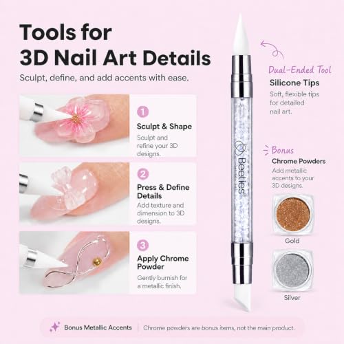 Beetles 3D Gel Nail Art, 30g Clear Solid Builder Nail Gel & Sculpting Pen | 5 in 1 Non-Sticky Hand Sculpting Building 3D Nail, for Beginner DIY UV Nails at Home, Crystal Orb Gifts for Women