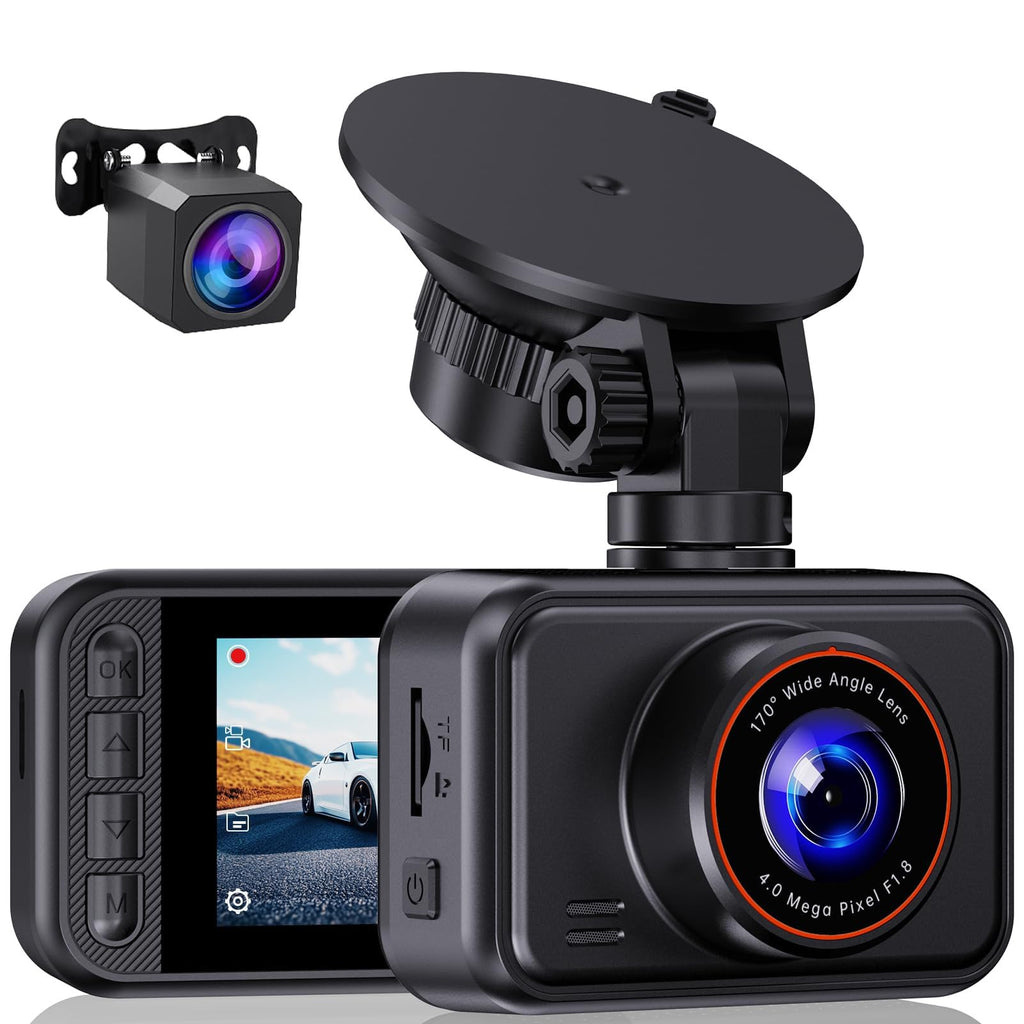 Dash Cam Front and Rear for Cars, 2.5K+1080P Dual Camera with 2" Screen | WDR Night Vision, 170° Lens, G-Sensor, Loop Recording, 360° Mount, Mini Design, 256GB Max, 24H Parking, SD Card Not Included