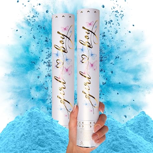 PrimePure Gender Reveal Confetti Cannon, Biodegradable Blue Powder, 2 Pack | Biodegradable Powder Cannon Smoke Bombs, Ideal for Outdoor or Indoor Baby Boy Gender Reveal Party & It's a Boy Baby Shower