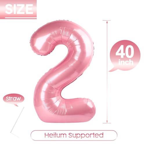 2 Balloon - Pastel Pink Birthday Number Balloons, 40 Inch Decorations