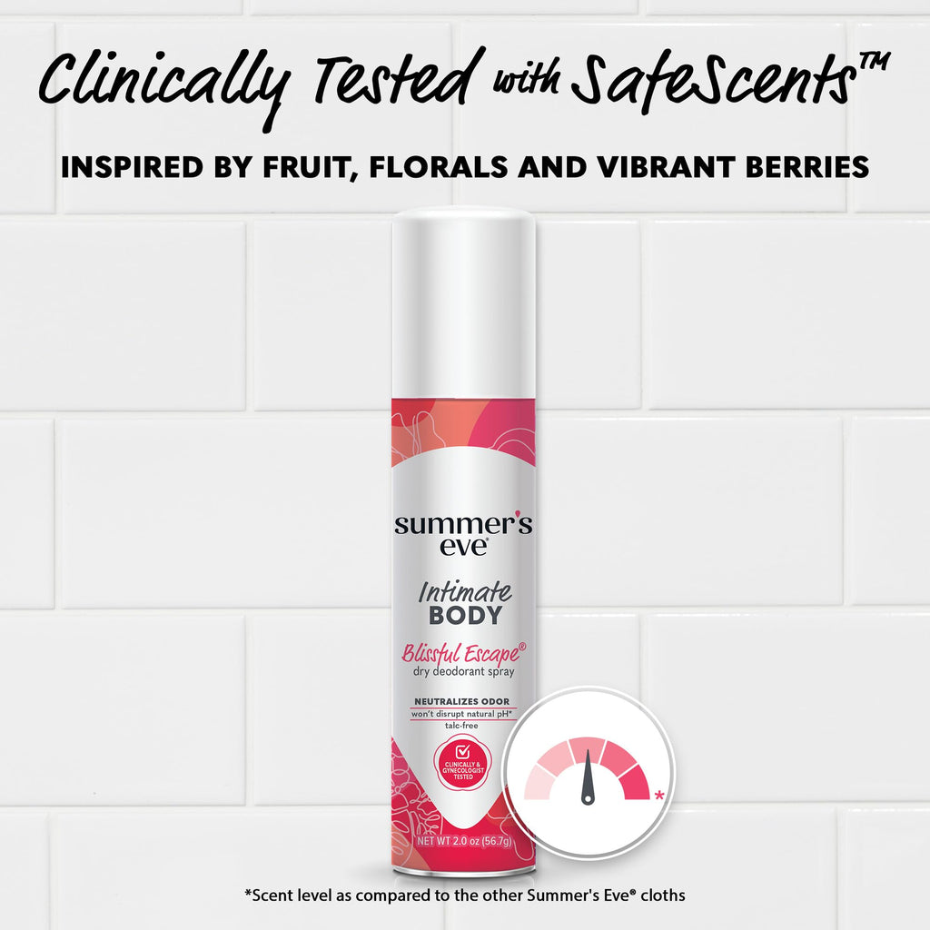 Summer's Eve Daily Refreshing Feminine Spray, Blissful Escape, 2 Oz | Talc-Free, Daily Body Spray for Women, Feminine Care that Neutralizes & Reduces Body Odor, Gynecologist-Tested, On-The-Go