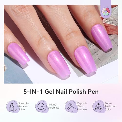SAVILAND One-Step Gel Nail Polish Pens Set, 6 Colors Pearl Pink Blue | 3 in 1 Gel Polish Set Beginner, Base & Color Gel & Top in One Pen, Aurora Effect, Travel 4ml, U V Lamp Needed, Women Gift