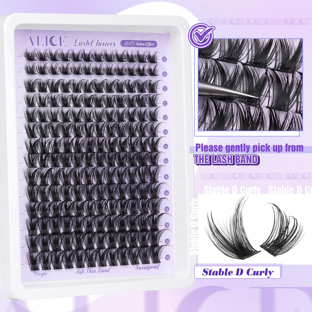 ALICE Lash Clusters Wispy Eyelash Clusters 10-18mm 168pcs Cluster Eyelash Extensions Natural Volume Lash Extensions DIY Individual Lashes with Soft Thin Band