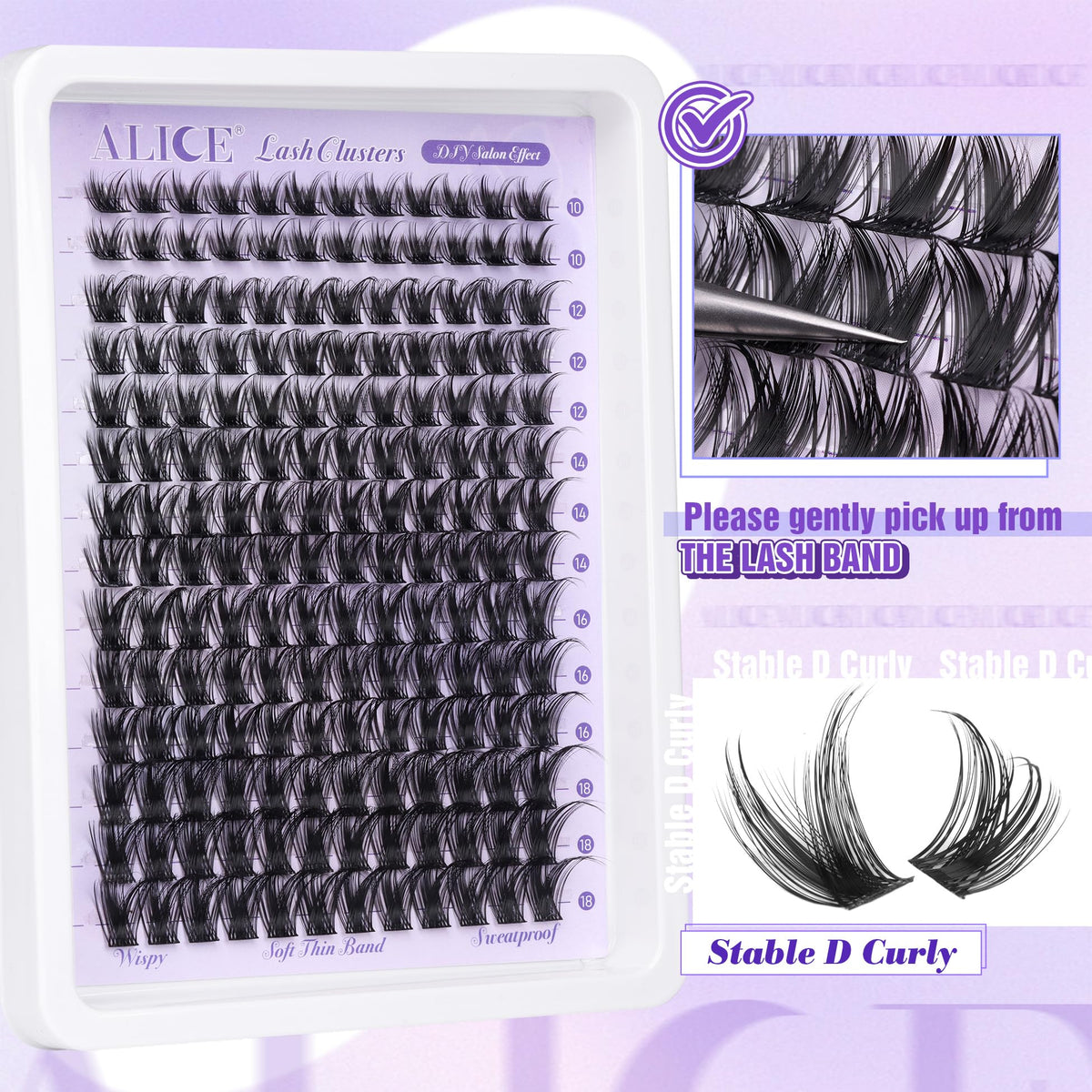 ALICE Lash Clusters Wispy Eyelash Clusters 10-18mm 168pcs Cluster Eyelash Extensions Natural Volume Lash Extensions DIY Individual Lashes with Soft Thin Band