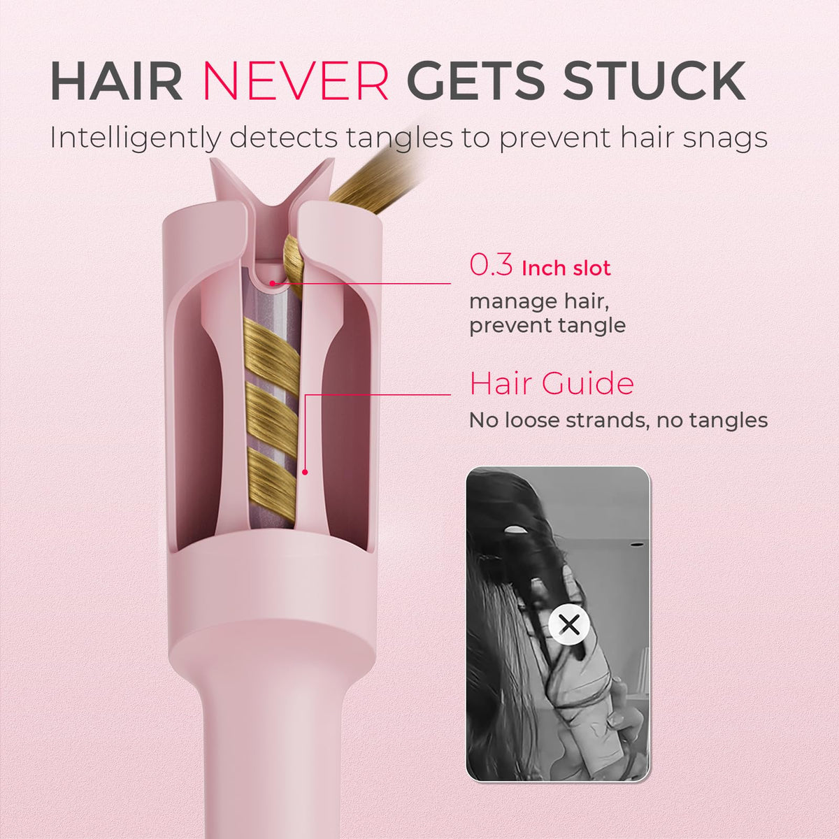 TYMO Automatic Rotating Curling Iron, TYMO CURLPRO Beach Waves Hair Curler | 500 Million Ionic Curling Wand, Dual Voltage, Portable Lightweight for Travel, Ceramic Coating, 1 Inch, Pink