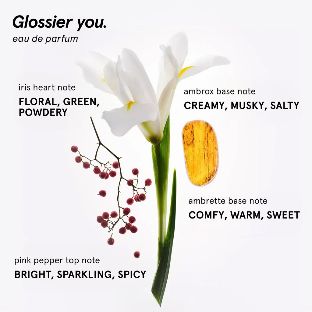 Glossier You Eau de Parfum, Unisex Skin-Scent Enhancer, Travel 8 ml | Warm, Musky & Spicy, Pink Pepper, Iris & Ambrox Base Notes, Smells Different on Everyone, Layer & Mix to Match Your Mood