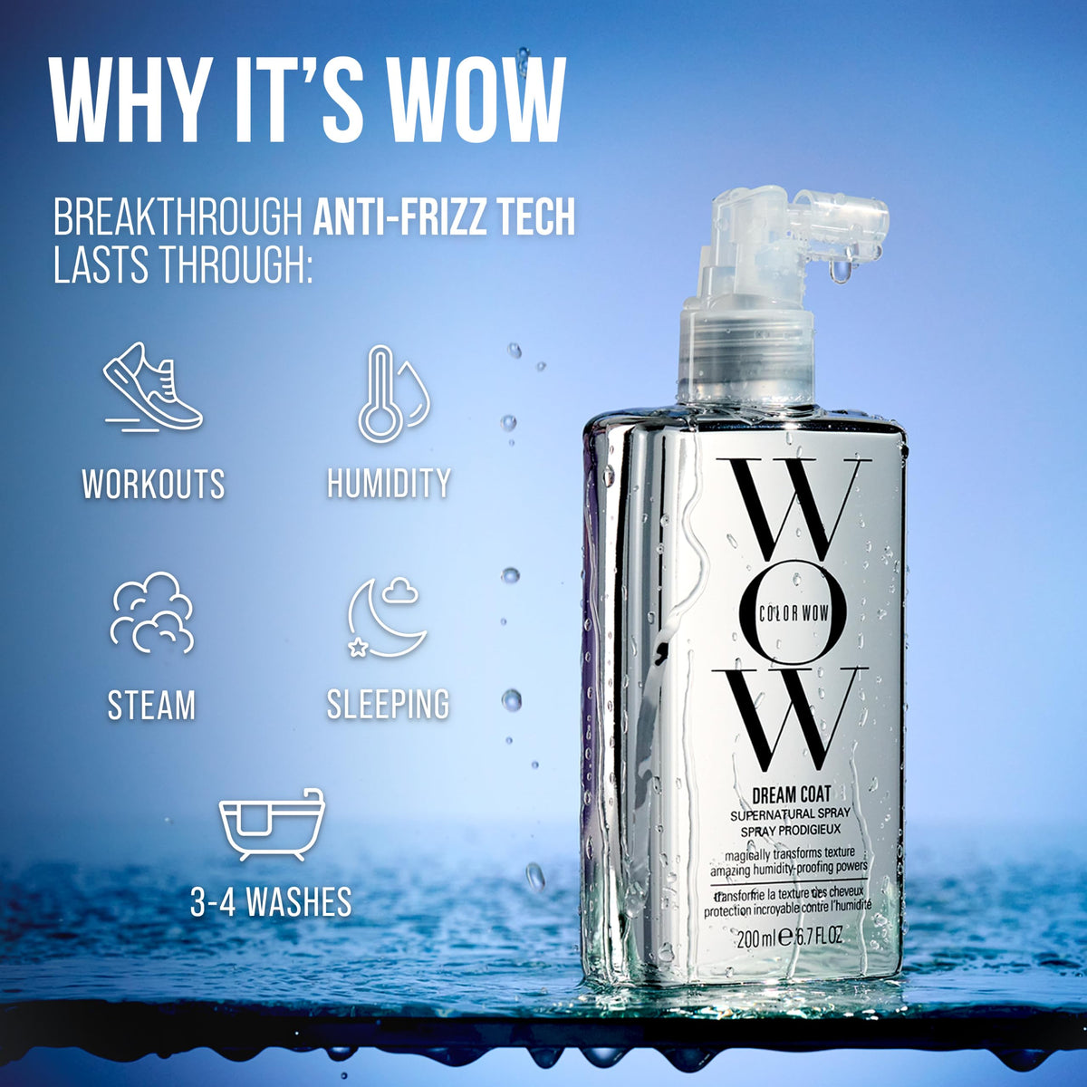COLOR WOW Dream Coat – Anti-Humidity Frizz Control Spray for Glass Hair | Anti-frizz treatment and humidity-proofing spray delivers glassy-smooth, frizz-free hair. Heat activated, lasts 3-4 shampoos.