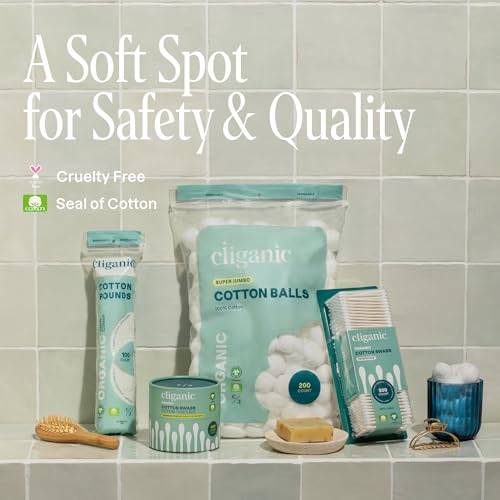 Cliganic Premium Cotton Rounds for Face, Makeup Remover Pads, 300 Count | 100% Pure, Lint-Free, Hypoallergenic, Soft & Absorbent for Toner & Serum, Gentle Facial Use, No Shedding