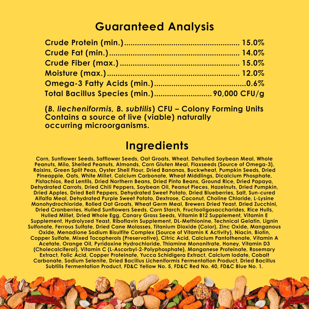 Kaytee Fiesta Parrot Food for Large Birds, 2.5 Pounds | Fun feeding. Bird food with fruits, veggies, grains. Bird seeds, shapes and textures for natural foraging