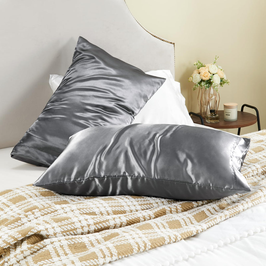 BEDELITE Satin Pillowcases, Queen Size 20x30 Inch, Dark Grey, Set of 2 | Similar to Silk Pillow Cases, Soft and Cooling, Reduces Friction, Gentle on Hair and Skin, Envelope Closure, Women Men Gift
