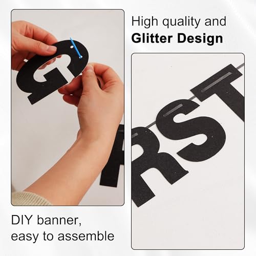 BEISHIDA Glitter Black 116 PCS A-Z DIY Letter Custom Banner Party Decor | 111 Letters&Numbers,3 Rope,2 Threading Device,Personalized Party Banner Decorations,Birthday,Graduation,Wedding
