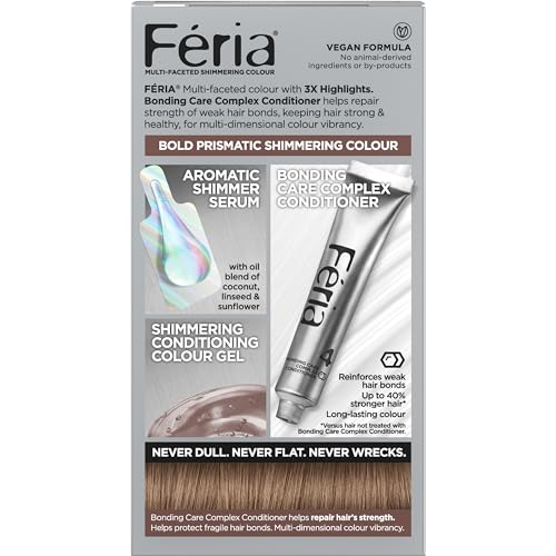 L'Oreal Paris Feria Multi-Faceted Shimmering Permanent Hair Color, B61 Downtown Brown (Hi-Lift Cool Brown), 1 Hair Dye Kit