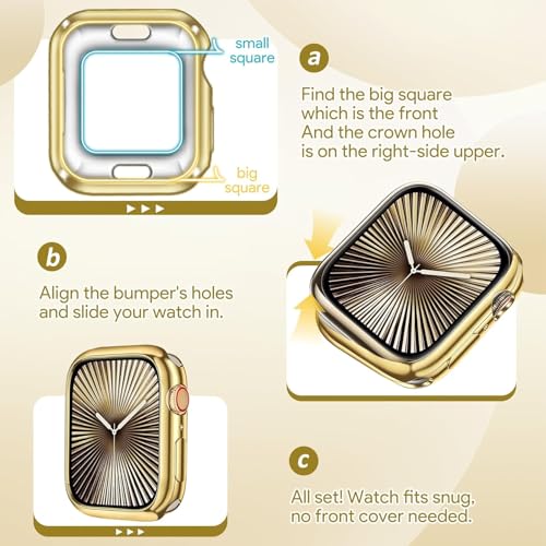 JR.DM 40mm Soft Flexible TPU Case Compatible for Apple Watch Series 6/5/4/SE Touchable Screen Lightweight Anti-Scratch All-Around Protector Thin Guard Shockproof Cover Shiny Bumper for iWatch, Gold