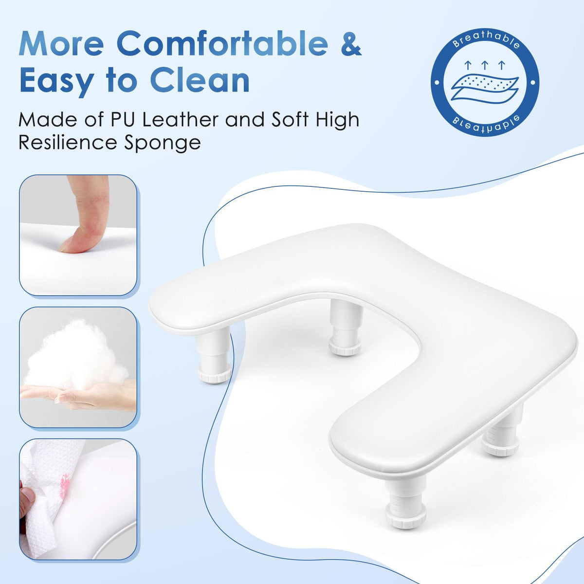 LIONVISON Arm Rest for Nails Tech: U-shaped Adjustable Nail Armrest | PU Leather Manicure Hand Stand Rest for Manicurists - Thick Non-Slip Pad Long-Lasting White