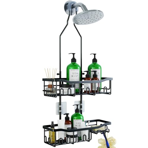 Joqixon Upgraded Extended Length Shower Organizer with Hooks, Rustproof Shampoo Soap Holder, Large Hanging Bathroom Caddy