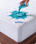SafeRest Waterproof Queen Size Mattress Protector | Fitted with Stretchable Pockets, Machine Washable, Cotton Blend Mattress Cover for Bed