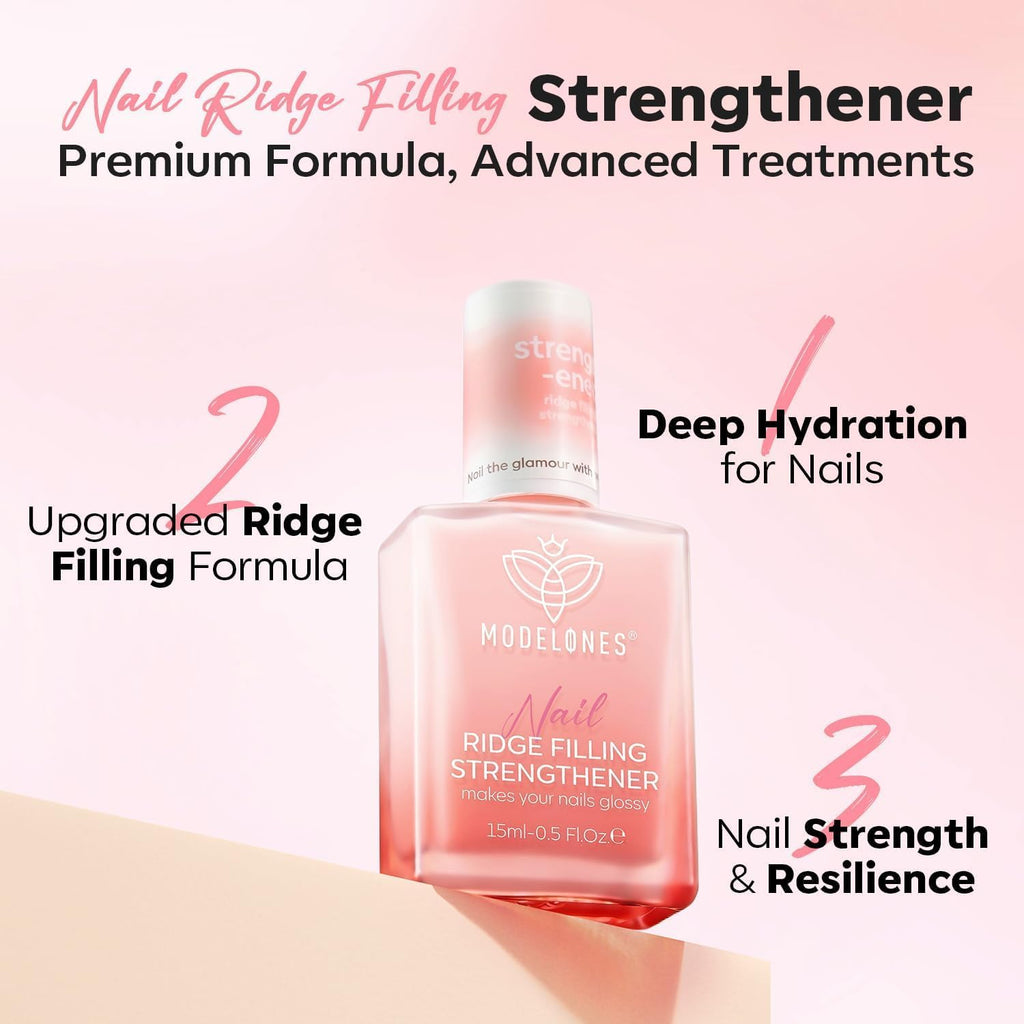 modelones Nail Strengthener and Growth Nail Hardener Pink Nail Polish | Nail Stuff Extra Strong and Growth Nail Repair Damaged Nails Strengthening Polish Ridge Filler for Nails & Toenails 15ML