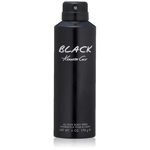 Kenneth Cole Black All Over Body Spray for Men, 6.0 Fl. Oz | Body Spray Cologne for Men, Aromatic Woody Fragrance, Notes of Watermint, Mandarin, Cedar, and Musk, Long-Lasting Cologne