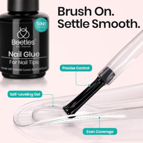 Beetles Gel Polish 2Pcs 15ml Nail Glue Kit for Acrylic Nails | 5 in 1 Super Strong Brush in Nail Gel Glue for False Nails Tips and Gel Nail Polish Led Lamp Required