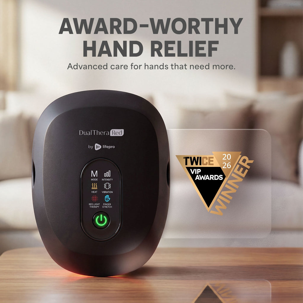 DualThera Hand Massager with Finger Stretching & Red Light Therapy