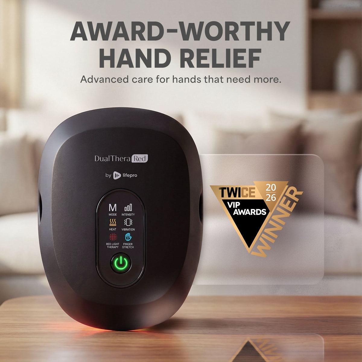 DualThera Hand Massager with Finger Stretching & Red Light Therapy