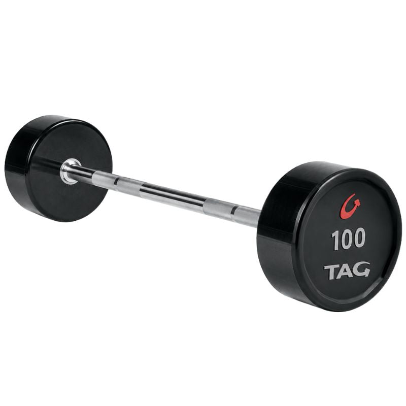 TAG Fitness Premium Urethane Straight & EZ Curl Barbell Set with Rack