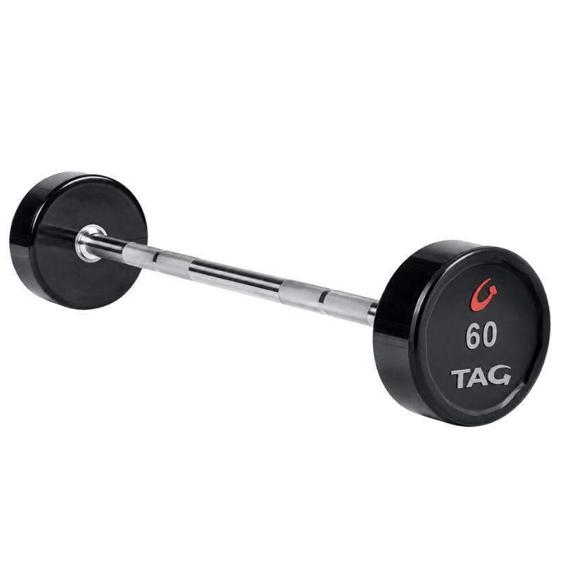 TAG Fitness Premium Urethane Fixed Straight Barbell Set with Rack (10 Bars)