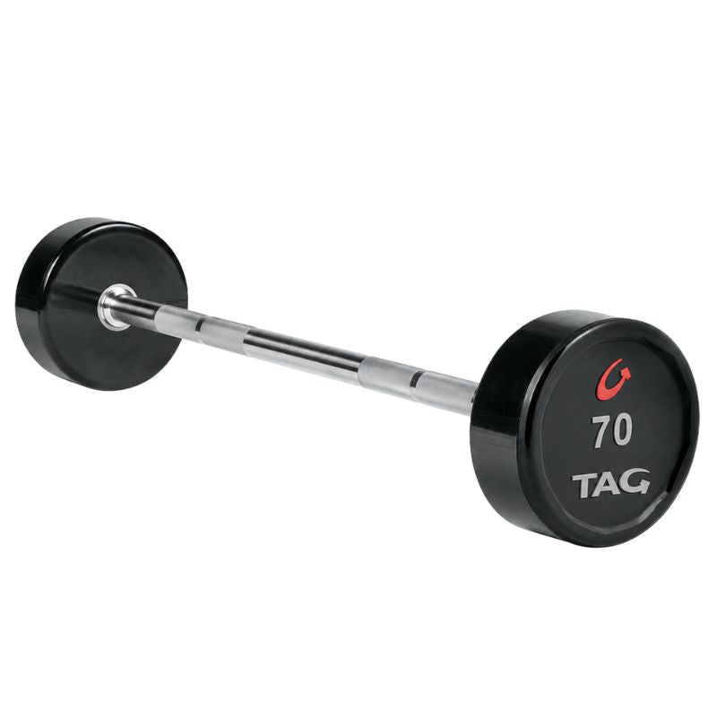 TAG Fitness Premium Urethane Straight & EZ Curl Barbell Set with Rack