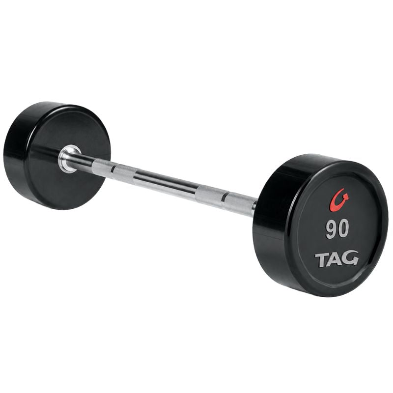 TAG Fitness Premium Urethane Straight & EZ Curl Barbell Set with Rack
