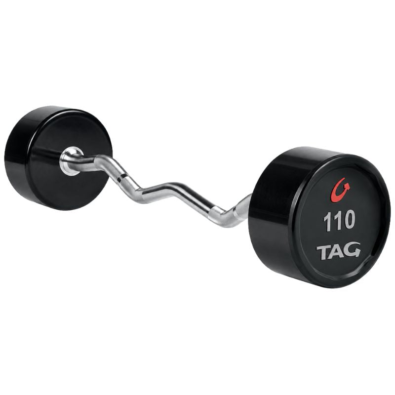 TAG Fitness Premium Urethane Straight & EZ Curl Barbell Set with Rack