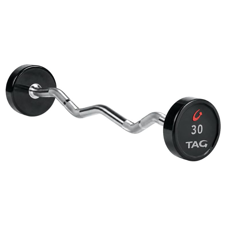 TAG Fitness Premium Urethane Straight & EZ Curl Barbell Set with Rack