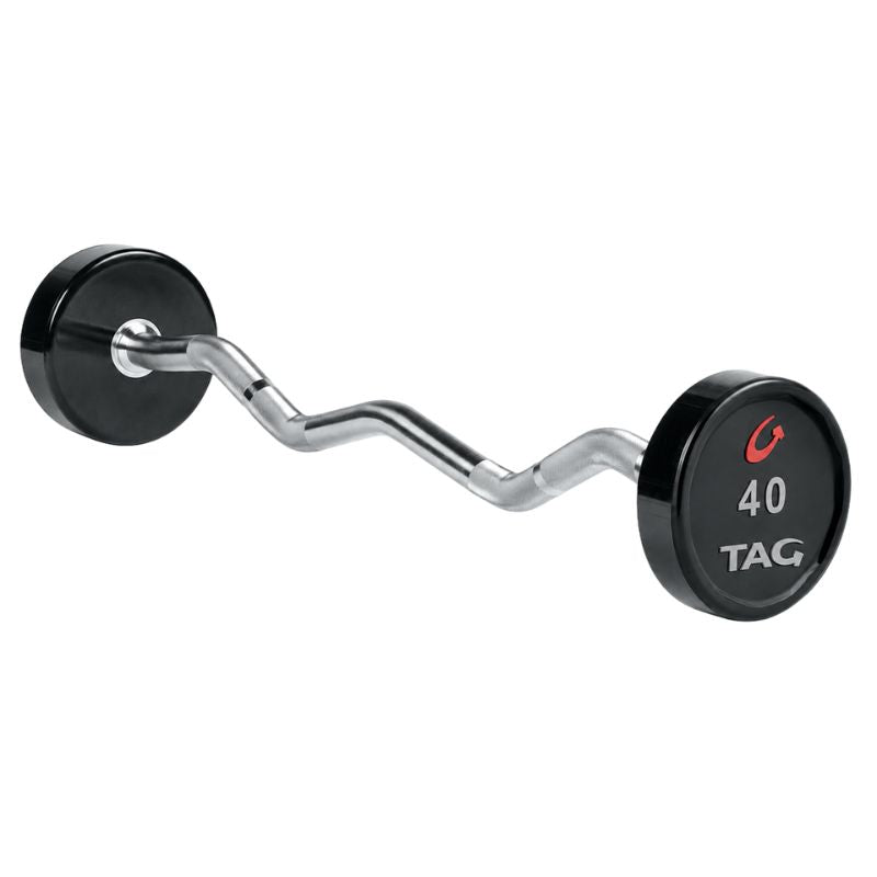 TAG Fitness Premium Urethane Straight & EZ Curl Barbell Set with Rack