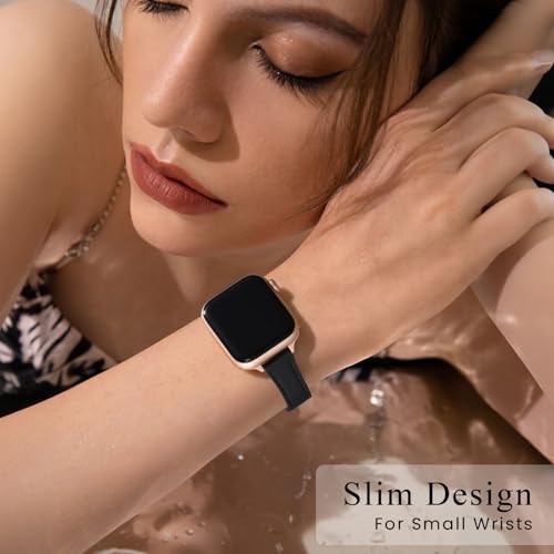 STIROLL Slim Leather Band Compatible with Apple Watch Bands for Women | Genuine Leather Thin Strap, 40/41/38/42mm(Series 12 11 10), Fits iWatch SE 9 8 7 6 5 4 3 2 1, for Small Wrists, Daily Wear