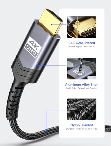 JSAUX Mini HDMI to HDMI Cable 6FT, [Mini HDMI][Aluminum Shell, Braided] High Speed 4K 60Hz HDMI 2.0 Cord, Compatible with Camera, Camcorder, Tablet and Graphics/Video Card, Laptop, Raspberry Pi Zero W