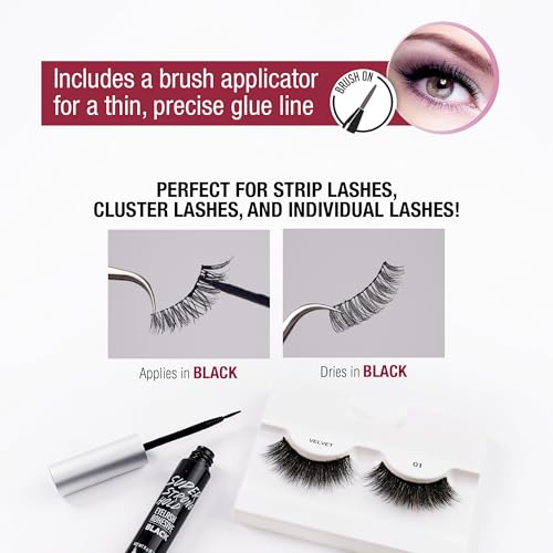 i•ENVY Super Strong Hold Eyelash Adhesive, Waterproof, 48-Hour Long-Lasting Lash Glue, Latex-Free, Hypoallergenic, Quick-Drying with Brush-On Applicator for Strip Lashes (Black, 1 Pack)