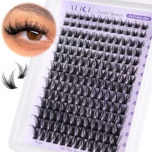ALICE Lash Clusters Wispy Eyelash Clusters 10-18mm 168pcs Cluster Eyelash Extensions Natural Volume Lash Extensions DIY Individual Lashes with Soft Thin Band