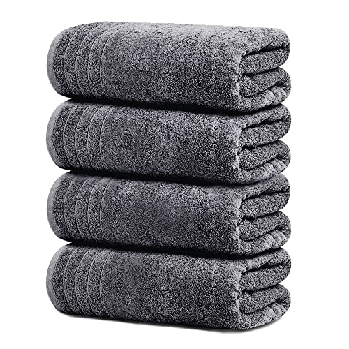Tens Towels 4 Piece Extra Large Bath Towels 30 x 60 Inches, Dark Grey | 100% Cotton, Larger & Lighter Weight, Quicker to Dry, Super Soft and Absorbent, Perfect for Bathroom