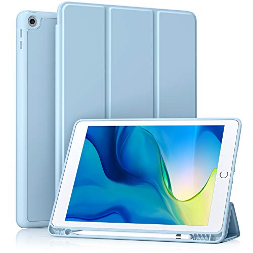 Akkerds for iPad 9th/8th/7th Generation Case 10.2 Inch, Sky Blue | With Pencil Holder, for iPad 10.2 Case 2021/2020/2019, Soft TPU Back, Slim Trifold Stand Protective Cover, Auto Sleep/Wake