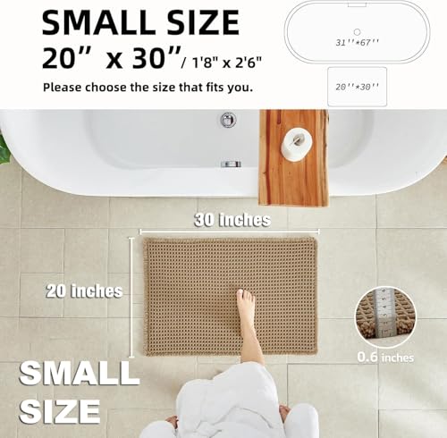TYUU Waffle Bath Mat, Boho Bathroom Rugs Non Slip Washable, 30x20 Khaki | Super Absorbent Quick Dry Bath Rug, Non-Slip Backing, Soft Waffle Boho Farmhouse Bathroom Mats, Tub, Shower & Home Decor