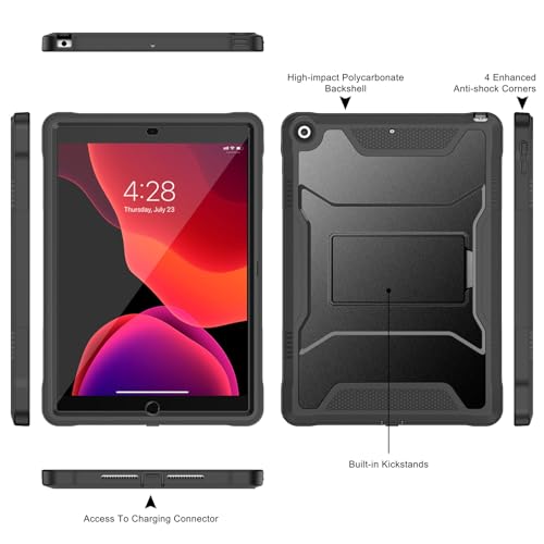 Soke Case for iPad 9th/8th/7th Generation 10.2-Inch - Black | Built-in Screen Protector and Kickstand, Rugged Full Body Protective Cover for Apple iPad Gen 9/8/7 2021/2020/2019