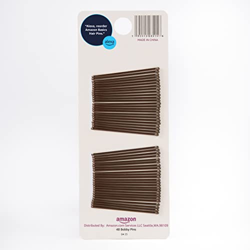 Amazon Basics No Slip Bobby Pins for All Hair Types, Secure Hold Hair Pins for Updos, Brunette Brown, 48 Count