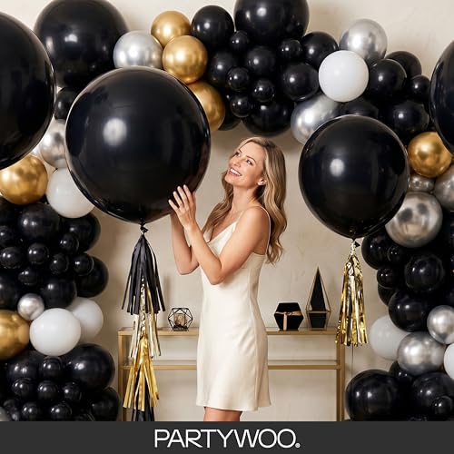 PartyWoo Black Balloons 152pcs Different Sizes of 18 12 10 5 Inch | Balloons for Baby Shower Birthday Graduation Casino Gaming Anniversary Race Car Baby Party Decorations Black-Y18