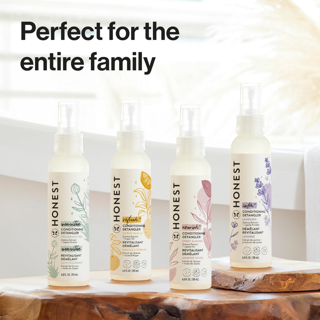 The Honest Company Hair Detangler, Citrus Vanilla Refresh, 4 fl oz | Leave-In Conditioner & Detangler Spray, 4 Fl Oz. Tear-Free, Hypoallergenic. Gentle For Baby's Sensitive Skin.